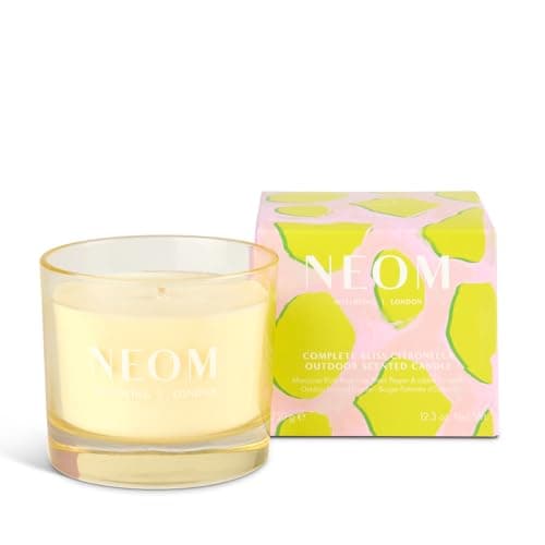 Image of NEOM- Complete Bliss Citronella Outdoor Candle | 1 Wick I 100% Natural Wax I Hand-Finished I Moroccan Blush Rose, Lime, Black Pepper and Added Citronella