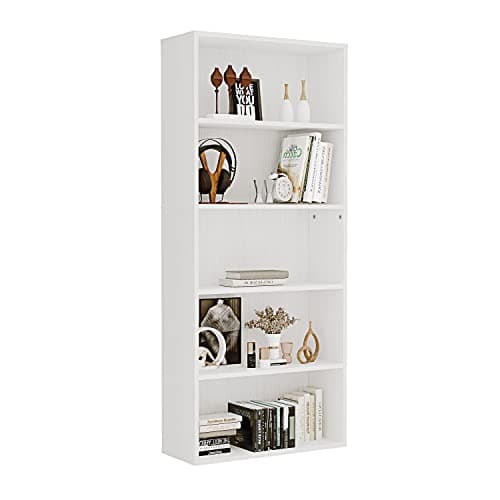 Image of 5/6 Layer Solid Wood Bookcase, Extra Large Wooden Shelving for Office and Living Room, Free Standing Open Shelf Unit for Storage, Organization, and Display of Books and Home Decor (White, 5 tier)