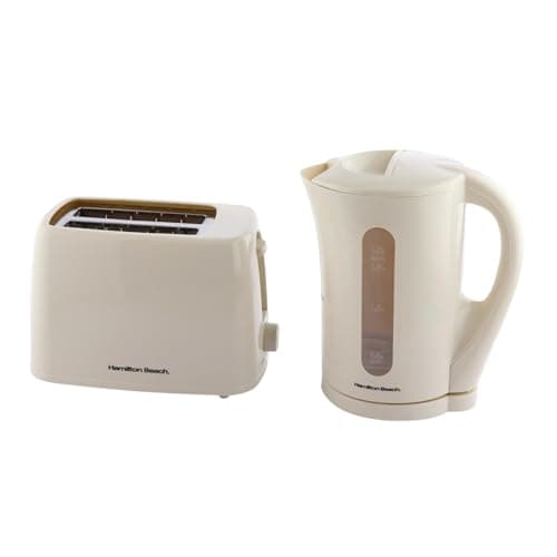 Image of Hamilton Beach Cream Kettle and Toaster Set, Essential, Electric Kettle 1.7L, Wide Slot Toaster 2 Slice, Boil Dry Protection, 6 Browning Levels - HBESSC