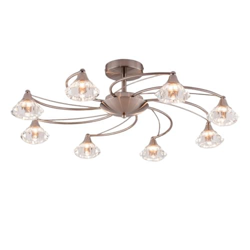 Image of HARPER LIVING 8-Light Modern Chandeliers, Satin Nickel Flush Ceiling Light with Premium Glass Shades, G9 Base, D70cm Large Dimmable Ceiling Lamp for Living Room Bedroom Kitchen, No Bulbs