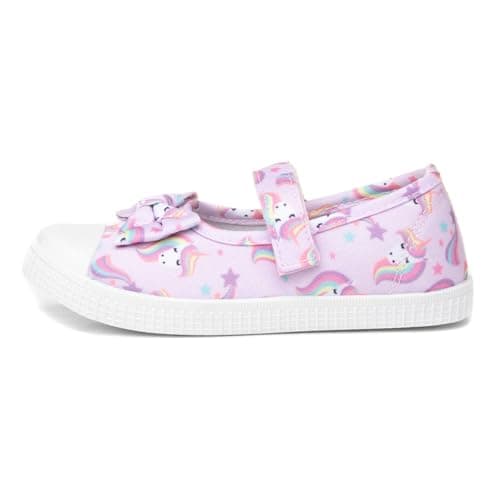 Image of Walkright Claudia Girls Pink Unicorn Canvas Shoe - Size 8 Child UK - Pink
