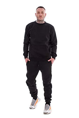 Image of Mens Plain Tracksuit Branded Fleece Pullover Sweatshirts Cotton Jogging Bottoms Black