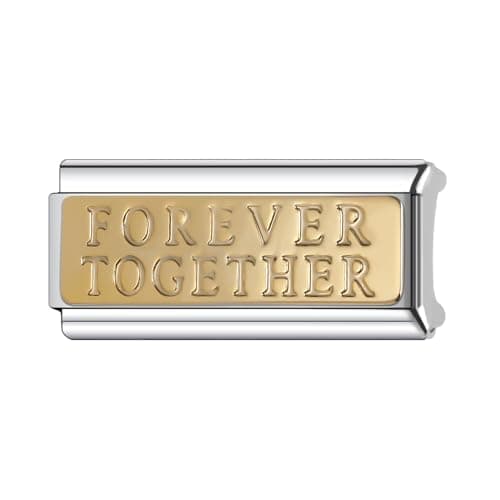 Image of Mon & Sons Forever Together Memorial Rose Gold Superlink Long Double Size Width 9mm Stainless Steel Silver Italian Link Charm Compatible With 9mm Link Bracelet