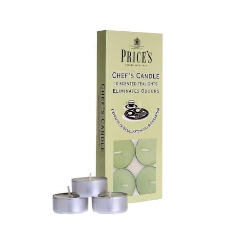 Image of Price's - Chef's Tealights - 10 Pack - Odour Eliminating Tealights - Made with Basil, Patchouli and Geranium Extracts - Clean, Fresh, Quality Fragrance - Long Lasting Scent