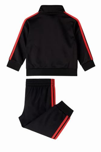 Image of adidas Boys' 2 Piece Classic Tricot Track Set Pants, Black with Bright Red, 5