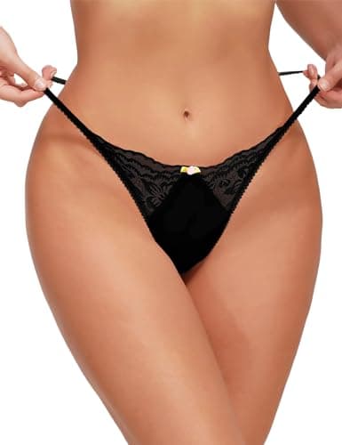 Image of FULLJOYLOVE Lace G-String Thongs for Women Seamless Sexy Floral Underwear Breathable T-back Tangas Low Waist Briefs Black