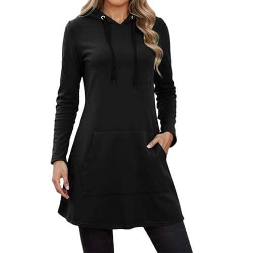 Image of Generisch Women's Hoodies and Sweatshirts Casual Long Sleeve Hoodie Dress with Pocket for Autumn and Winter, black, S