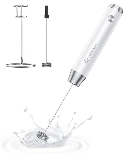 Image of Maestri House Rechargeable Milk Frother with Stand, Handheld Electric Foam Maker Waterproof Detachable Stainless Steel Whisk Drink Mixer Foamer for Lattes, Cappuccino, LunaFro (White)