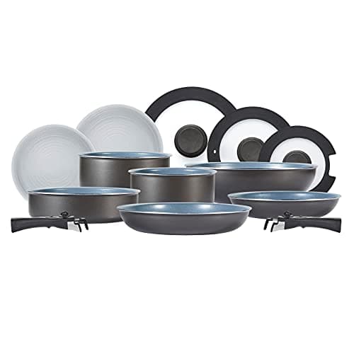 Image of Tower Freedom T800200 13 Piece Cookware Set with Ceramic Coating, Stackable Design and Detachable Handles, Graphite, Aluminium