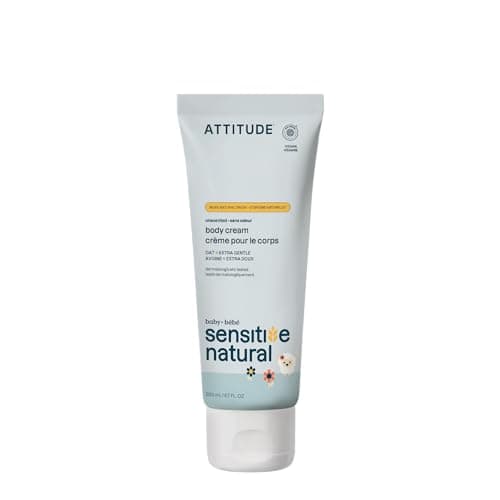 Image of ATTITUDE Deep Moisturizing Body Cream for Baby with Sensitive Skin, Made in Canada, Plant and Mineral-Based Ingredients, Vegan Personal Care Products, Enriched with Oatmeal, Unscented, 200 mL