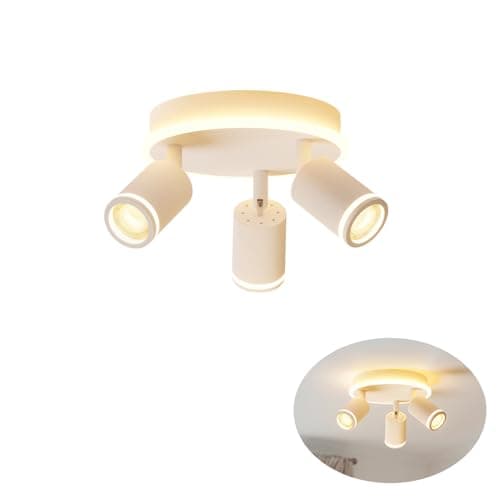 Image of LVWIT LED Ceiling Light 3 Spotlights, White GU10 Ceiling Light, Round Base with Integrated Light Bar, Suitable for Living Room (No Bulb)