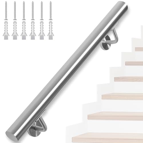 Image of FREEAMG 100CM Handrails for Stairs, Stainless Steel Handrail with Brackets, Banister Rail Support Kit for Outdoor/Indoor Stairs, Loft, Porch, Garage & Deck Hand Rail (Silver)