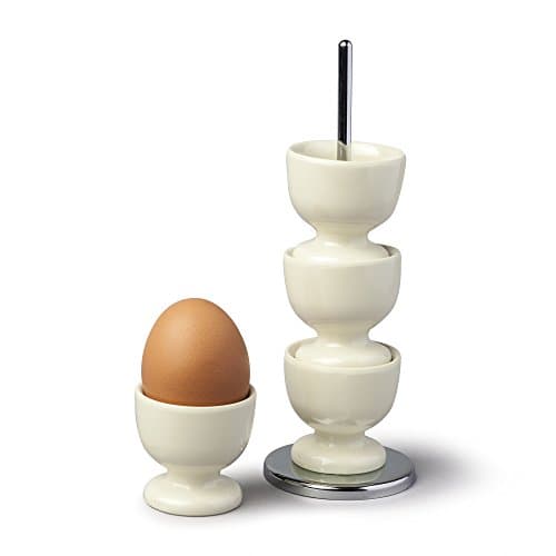 Image of Zeal G277C Stack and Store Egg Cups/Holders, Set of 4 with Chrome Storage and Carry Stand, Melamine, Cream
