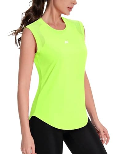 Image of ANGEL CITIZ Gym Sleeveless Tops for Women UPF 50+ Sport Tank Tops Womens Running Shirts Yoga Vest Shoulder Mesh Breathable Green
