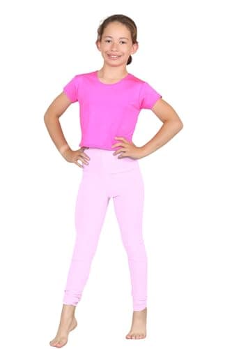 Image of janisramone® Girls Leggings, Kids Plain Elasticated Waist Full Length Soft Gymnastics Sports Leggings, Comfortable and Stretchy Girls Activewear Baby Pink