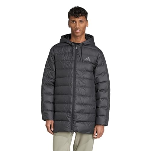 Image of adidas mens Essentials 3-stripes Light Down Hooded Parka, Black, S