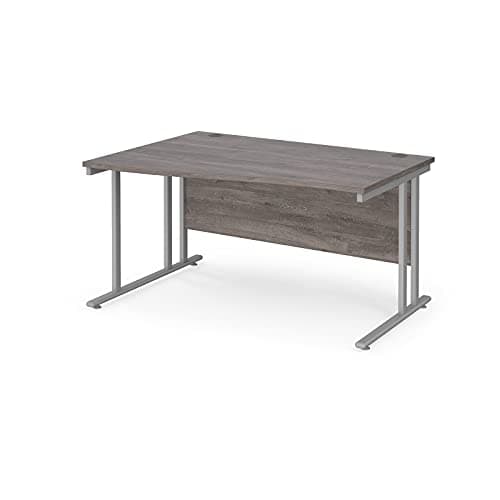 Image of Mr Office Maestro 25 left hand wave desk - silver cantilever leg, Grey oak, 1400