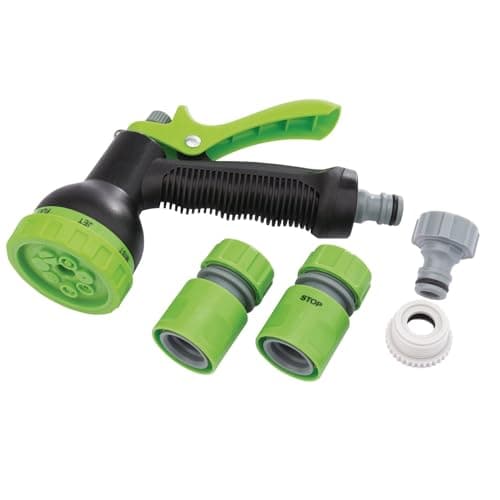 Image of Draper 7 Pattern Hose Pipe Spray Gun | 5 Piece Gardening Kit | 1/2" Connection Attachments Compatible | Watering & Cleaning Tools| 00801
