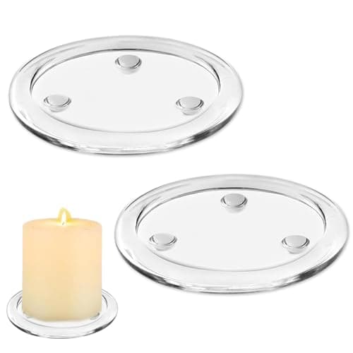 Image of 2 Pcs Round Clear Glass Candle Holder, Transparent Glass Candle Holder 4Inches/10cm Pillar Stand, Candle Tray Decorations Candle Pedestal Base for Wedding Parties Home Party Decoration