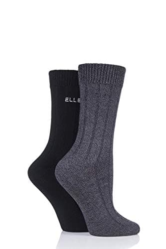 Image of ELLE Women's Bamboo Boot Socks - Ribbed Plain Soft Breathable and Cooling, for Walking, Hiking and Outdoors Multipack of 2 Size 4-8 Black
