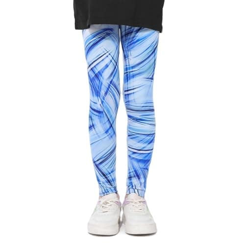 Image of FILOWA Leggings Girls Kids High Waist Sports Legging Colorful Prints Tights Trousers Full Length Soft Stretchy Yoga Pants School Dance Exercise Casual for Children 7-8 Years, Blue