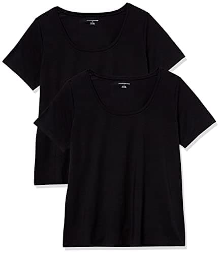 Image of Amazon Essentials Women's Classic-Fit Short-Sleeve Scoop Neck T-Shirt (Available in Plus Size), Pack of 2, Black, Small