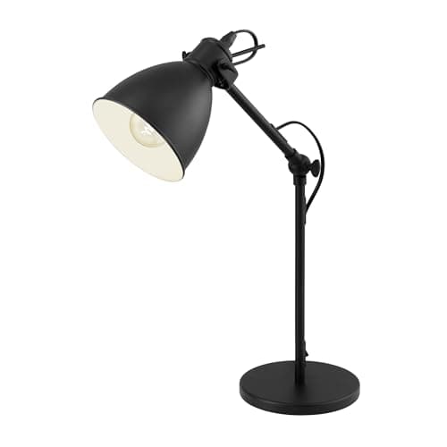 Image of Eglo Priddy Table Lamp, 1 Bulb Vintage Table Light in Industrial Design, Retro Lamp, Bedside Lamp Made of Steel, Colour: Black, White, Socket: E27, incl. Switch