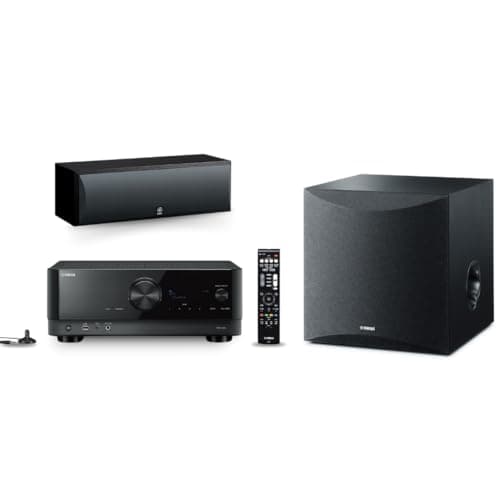 Image of Yamaha RX-V4A 5.2-Channel AV Receiver + NS-SW050BL 8" 100W Powered Subwoofer + NS-C210BL Center Channel Speaker (Black) Bundle