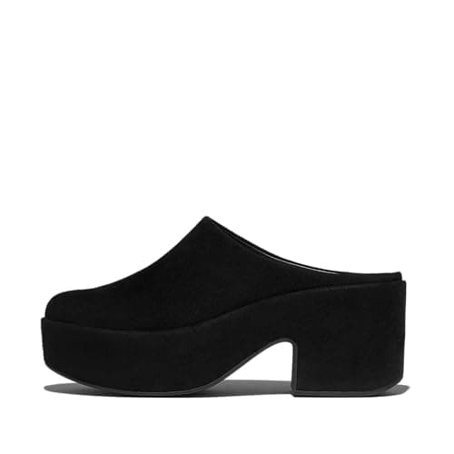 Image of Fitflop PLATFFORMS Full-Suede Heeled Mules All Black