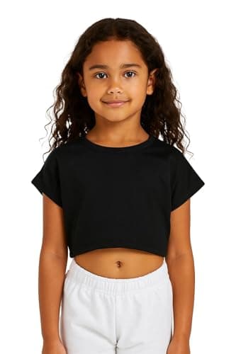 Image of A2Z 4 Kids Girls Crop Top Plain T Shirt Soft Feel - New Crop Top Plain Black 7-8