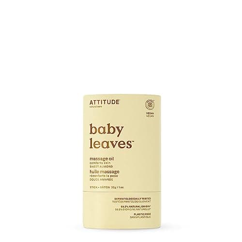 Image of ATTITUDE Massage Oil Bar for Baby, EWG Verified, Plastic-Free, Dermatologically Tested, Made with Naturally Derived Ingredients, Vegan, Sweet Almond, 30 grams