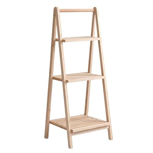 Image of GBS 3 Tier Wooden Ladder Shelf - Fir Wood Plant Ladder Stand for Indoor & Outdoor, Books & Decorative Storage, Space Saving 3 Step Ladder for Living Room, Bedroom & Balcony (44 x 42 x 102 cm)