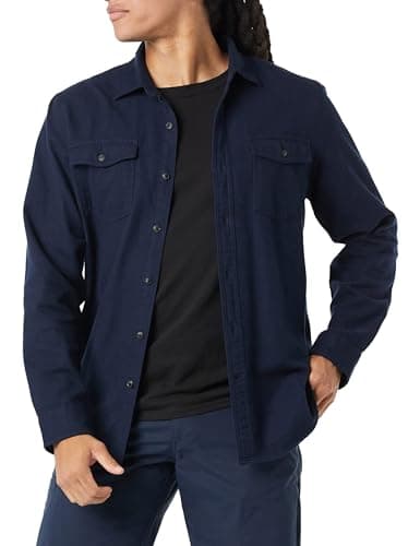Image of Amazon Essentials Men's Slim-Fit Long-Sleeve 2-Pocket Flannel Shirts, Navy, S