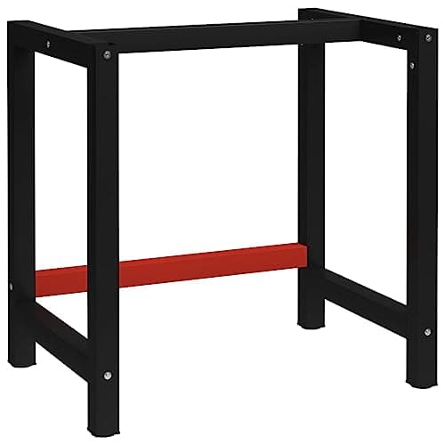 Image of SooIarix Workbench Frame Metal 80 x 57 x 79 cm Black and Red with Powder-Coated Table Legs, Adjustable Furniture Feet and Pre-Drilled Holes for Sturdy Furniture and Cabinet Feet