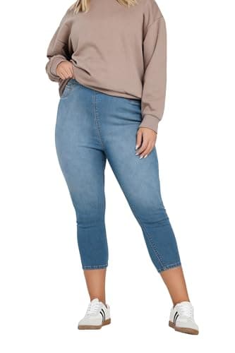 Image of Yours Curve Mid Cropped Stretch Jenny Jeggings - Women's - Plus Size Curve Blue