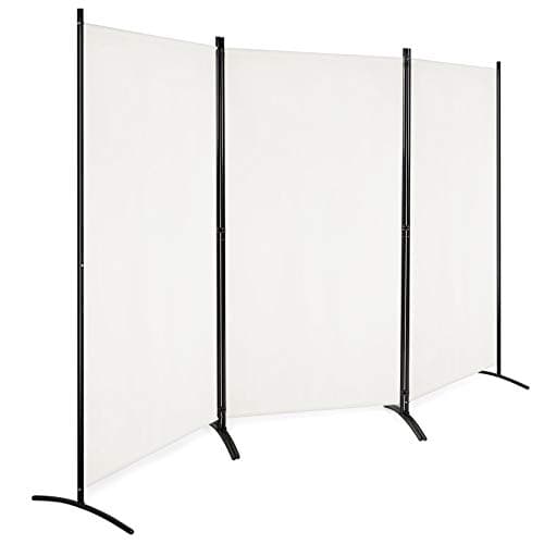 Image of COSTWAY Folding Room Divider, 3 Panels Wall Privacy Screen Protector, Living Room Bedroom Bathroom Paravent Partition Separator, 260x183cm (Beige)