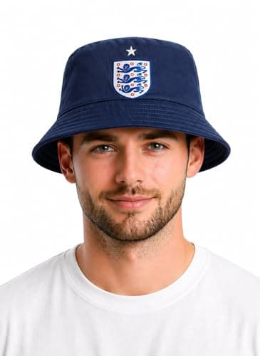 Image of England Bucket Hat for Football World Cup, Unisex, White, Blue or Red, Head Circumference 56-58cm (Cotton, Blue)