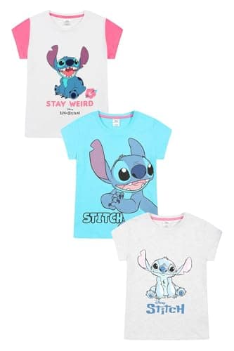Image of Disney Lilo and Stitch Girls T-Shirts 3 Pack Kids Multipack (9-10 Years) Grey