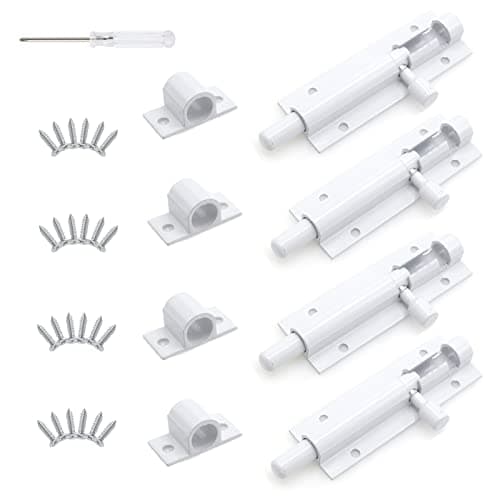 Image of Joyangy 2 Inch White Slide Barrel Bolt Latch, Aluminum Alloy Slide Door Latch Lock, Heavy Duty Gate Sliding Bolt Latch Lock for Home Yard Garden Door Security, with Screws, 4pcs