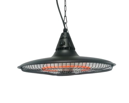 Image of DWD® 1500W Electric 47cm 18.5 Inch Patio Heater Ceiling Mounted Hanging Carbon Fibre Halogen Light Remote Control 30% more efficient Hook Chain Black Aluminum Frame Garden,Gazebo,Balcony