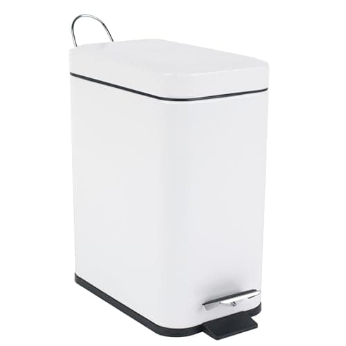 Image of Beldray LA041173WHT Rectangular Pedal Bin – Small Rubbish Bin with Soft Closing Lid, Office Bin with 5 Litre Capacity, Stainless Steel Waste Paper Bin, Slim Recycling Bin, White