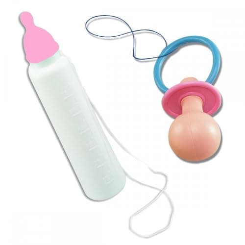 Image of A2ZFD Adult Couples Cute Cry Baby Blue and Pink Costumes + Jumbo Bottle and Dummy Options : Mens Womens Funny Hen Stag Fancy Dress Party (Dummy + Pink Bottle, One Size Only)