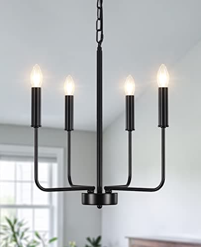 Image of MRHYSWD Black Chandeliers Ceiling Lights Living Room, 4 Lights Pendant Light Fitting Industrial Ceiling Lighting for Kitchen Dining Room Bedroom Hall, Height Adjustment, E14 Bulbs (Exclude)