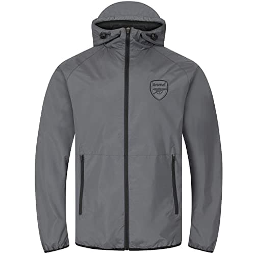 Image of Arsenal FC Official Gift Mens Shower Jacket Windbreaker Peaked Hood Grey Medium