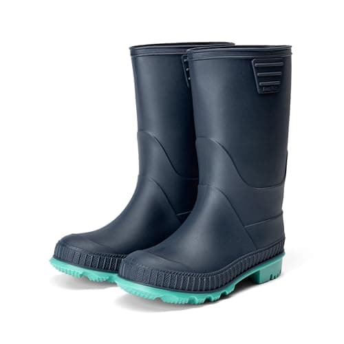 Image of DREAM PAIRS Kids Rain Boots Easy-On Lightweight Non-Slip Outsole for Boys & Girls Outdoor Rainy Day Play,Size 8 Little Kid,Navy/Green,KKUMRB2506