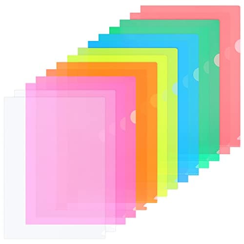 Image of ZCZN A4 Plastic Folders, 14pcs Plastic Sleeves A4 Cut Flush Folders Open Top & Side, Bright Transparent Assorted Colours, Pack of 14