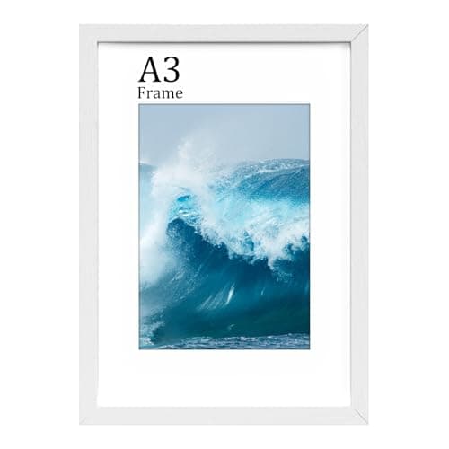 Image of FamiPrts A3 Frame, Wooden A3 Picture Frames, Versatile White Frame, Dual Orientation (Landscape/Portrait), Includes Wall Hooks - Wall Mount for Home, Office, Gallery