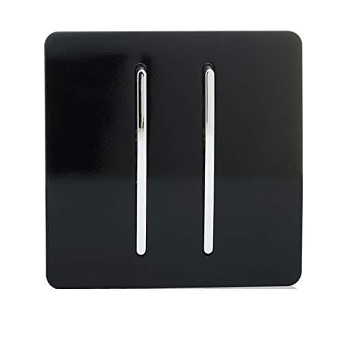 Image of Trendi 2 Gang 2 Way 240V Screwless Raised Front Plate Plastic Artistic Modern Glossy 10 Amp Chrome Rocker Single Electrical Wall Light Switch Piano Black - ART-SS4BK