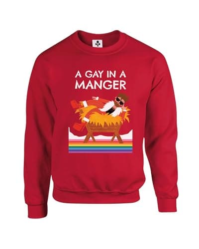 Image of Taylor Brown Gay in a manger, meme novelty iconic rude humerous offensive fun christmas xmas Unisex Funny Adults Sweatshirt Jumper Red