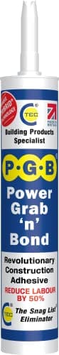 Image of PGB Power Grab n Bond TRIBRID Technology Contact Adhesive - Strong Construction Bonding - Glass, Mirror & Tile Adhesive - Cartridge - Grey - 290ml